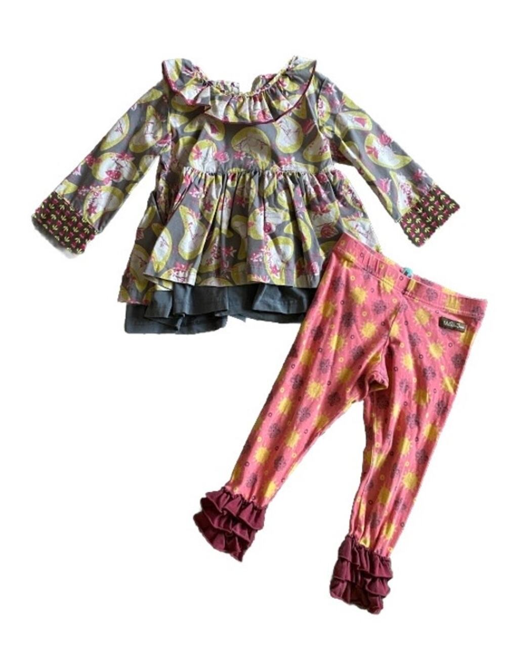 Matilda Jane Character Counts Floral Top Plus Ruffled Leggings- Size 2